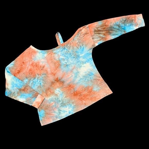 Medium Tie-Dye Oversized Top Off-the-Shoulder Cold-Shoulder Long-Sleeve Shirt - Picture 2 of 5